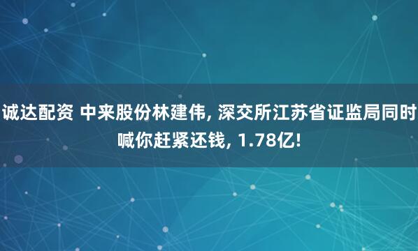 诚达配资 中来股份林建伟, 深交所江苏省证监局同时喊你赶紧还钱, 1.78亿!